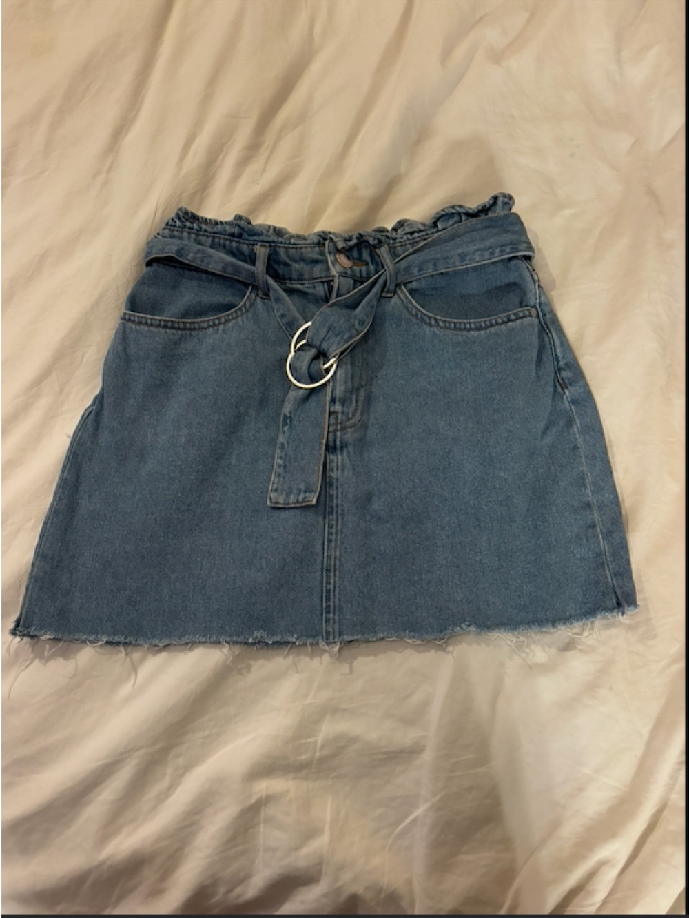 Divided Blue Denim Paperbag Mini Skirt with D-Ring Belt